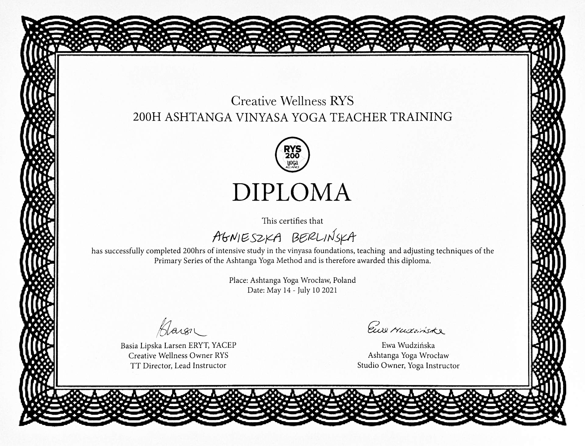 Dyplom RYT 200